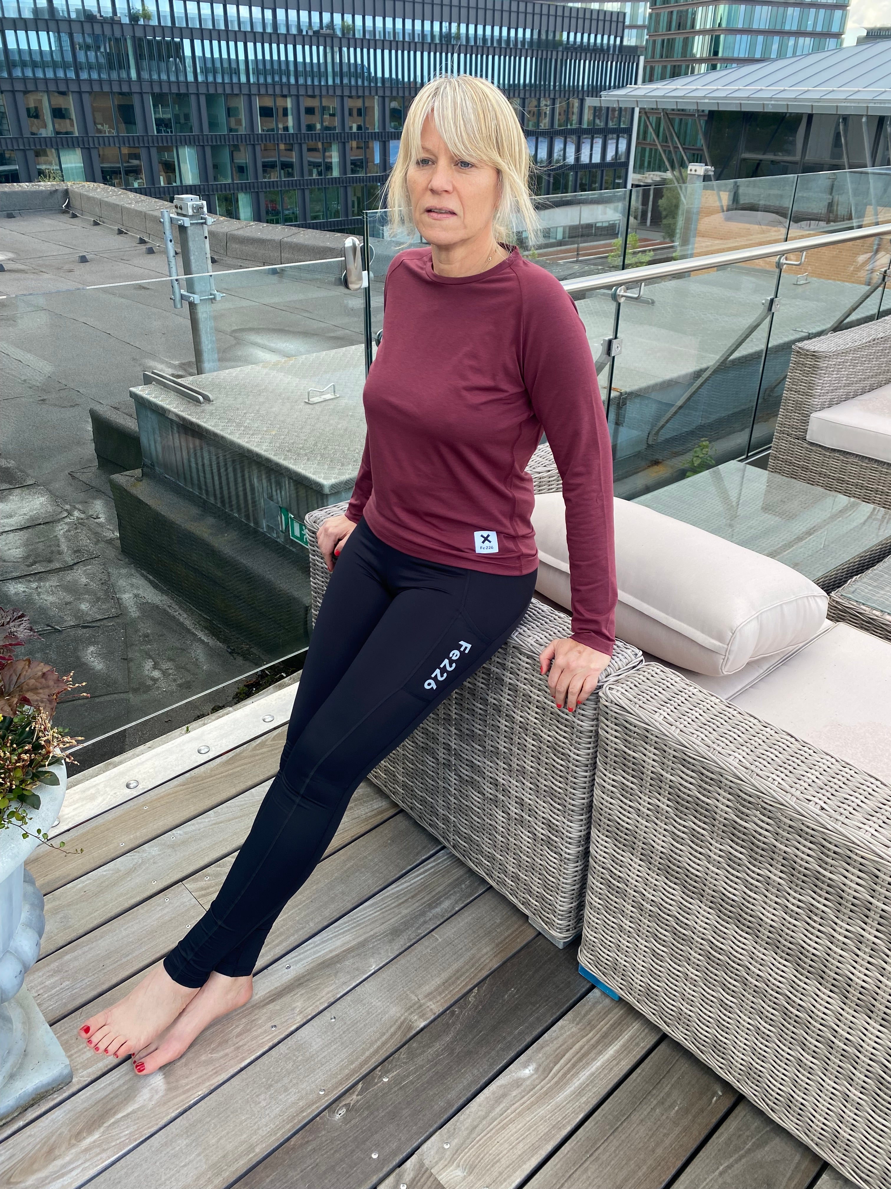 Løbe T-shirt Dame, Lange ærmer, Bordeauxrøde