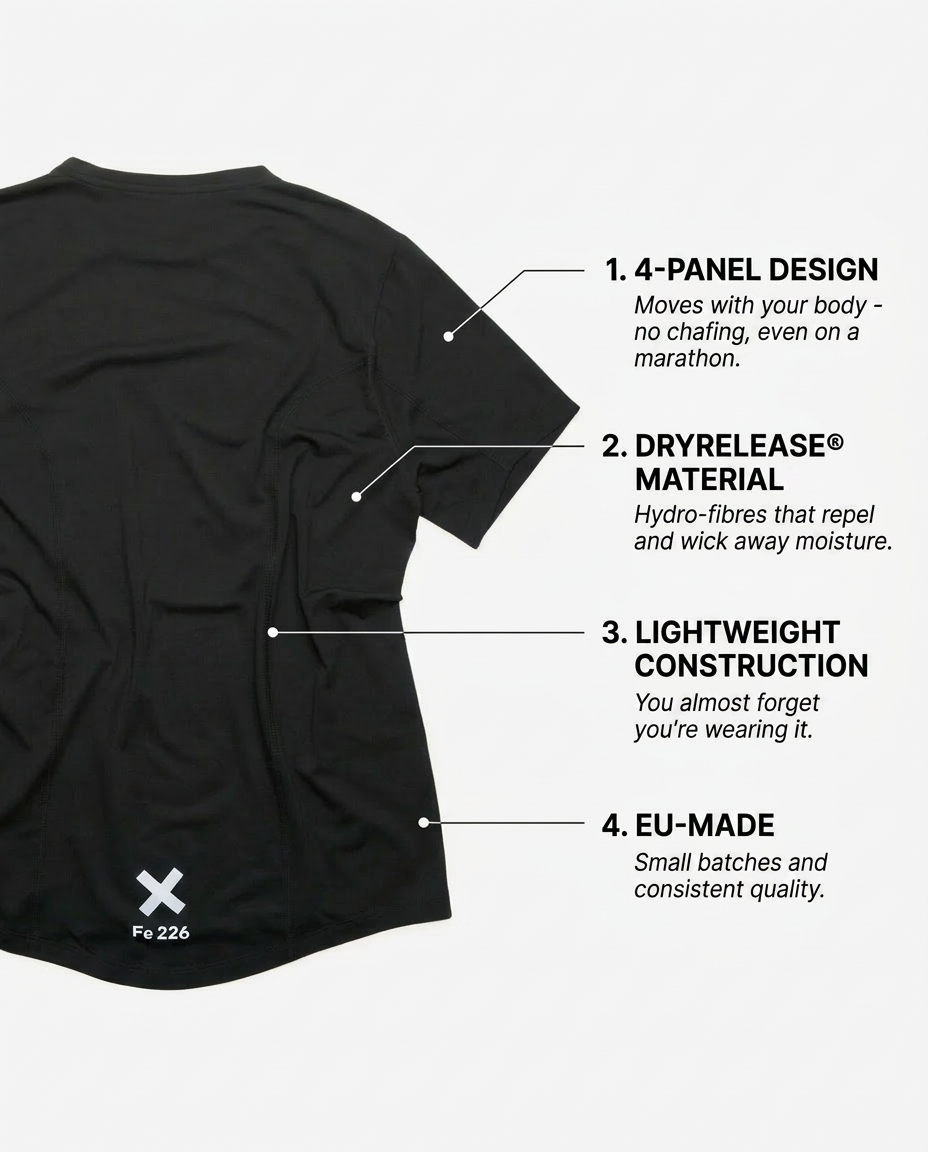 4-Panel Laufshirt, Schwarz